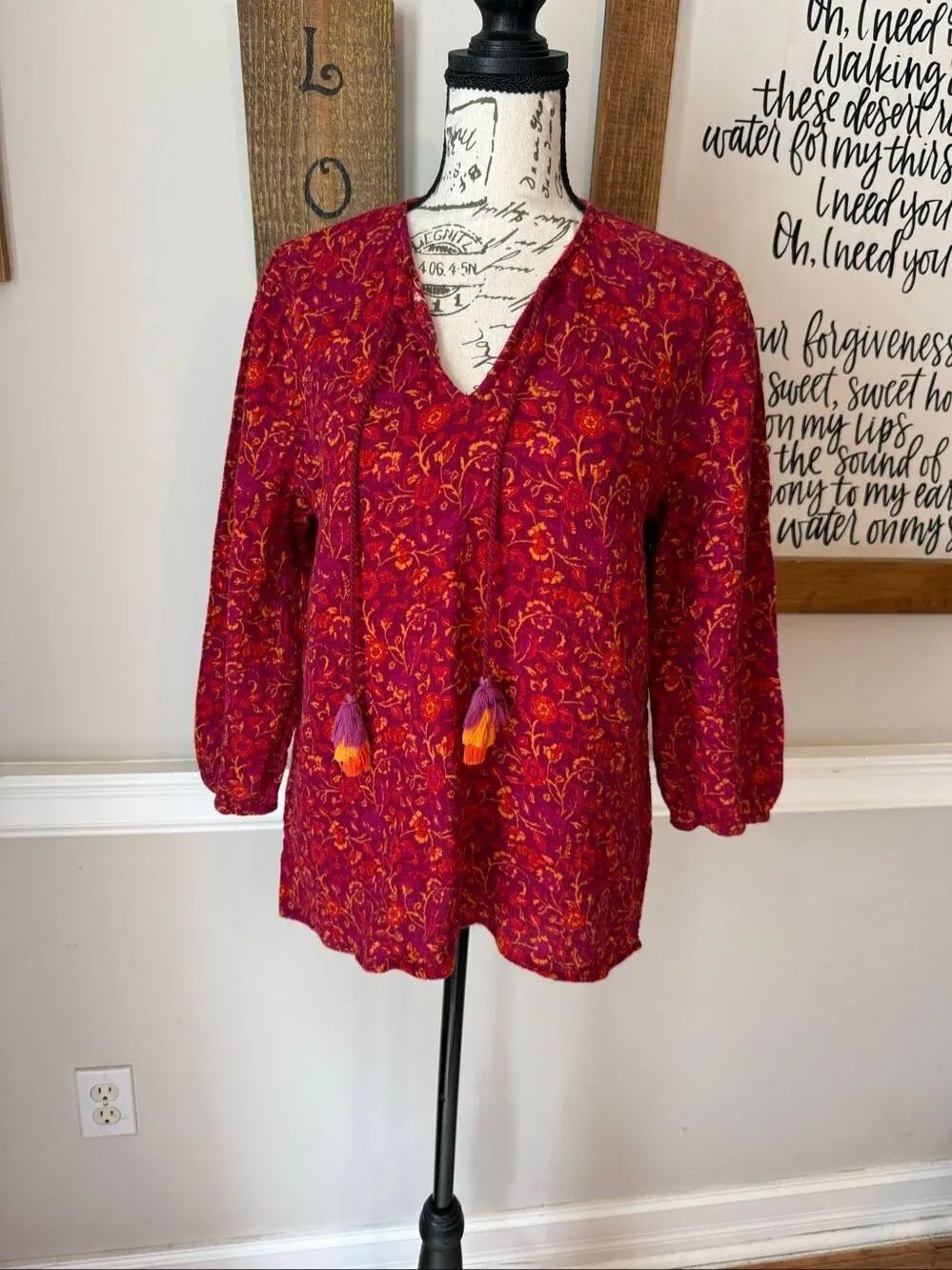 Matilda Jane Women's Enchanted Garden Coral Reef Medallion Blouse Red Size Small